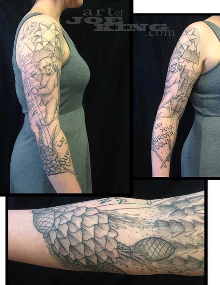 Tattoos - Bear Mountain Pen and Ink Styled Sleeve - 89784